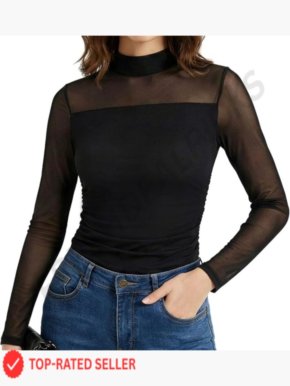 3 Pack Sheer Mesh Tops Long Sleeve Mock Neck Fitted Blouse Party Clubwear Trendy